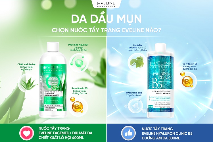 Da dầu mụn, bạn chọn nước tẩy trang Eveline nào?