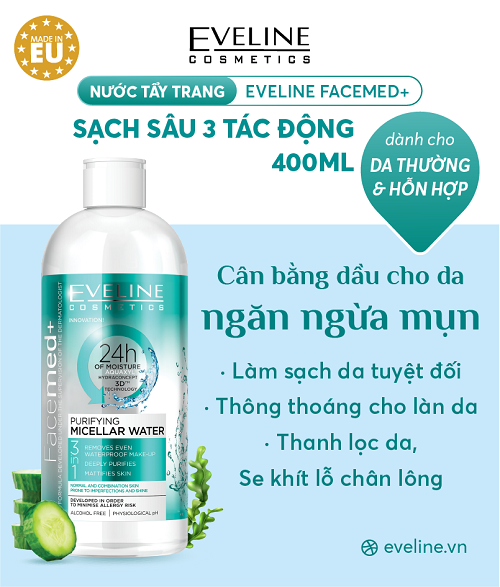 Nước tẩy trang Eveline Facemed+ sạch sâu 3 tác động 400ML 1