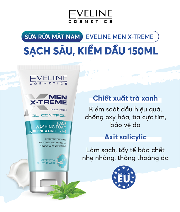 Sữa rửa mặt nam Eveline Men X-treme sạch sâu, kiềm dầu 150ML 1