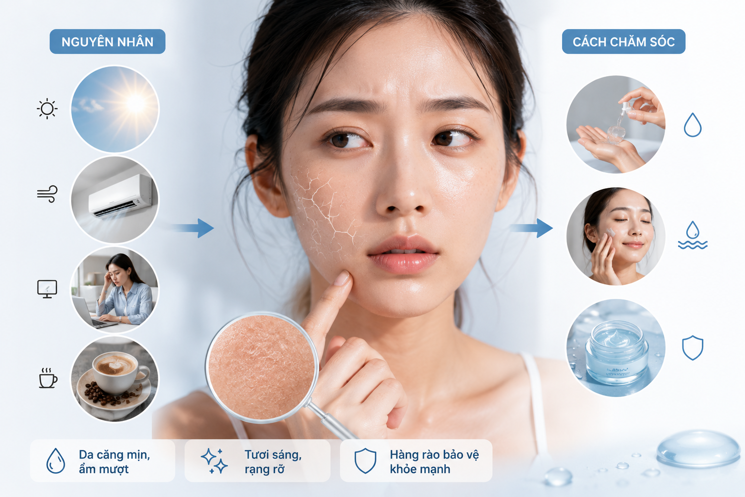 Dấu hiệu của da thiếu nước - Nguyên nhân và cách chăm sóc