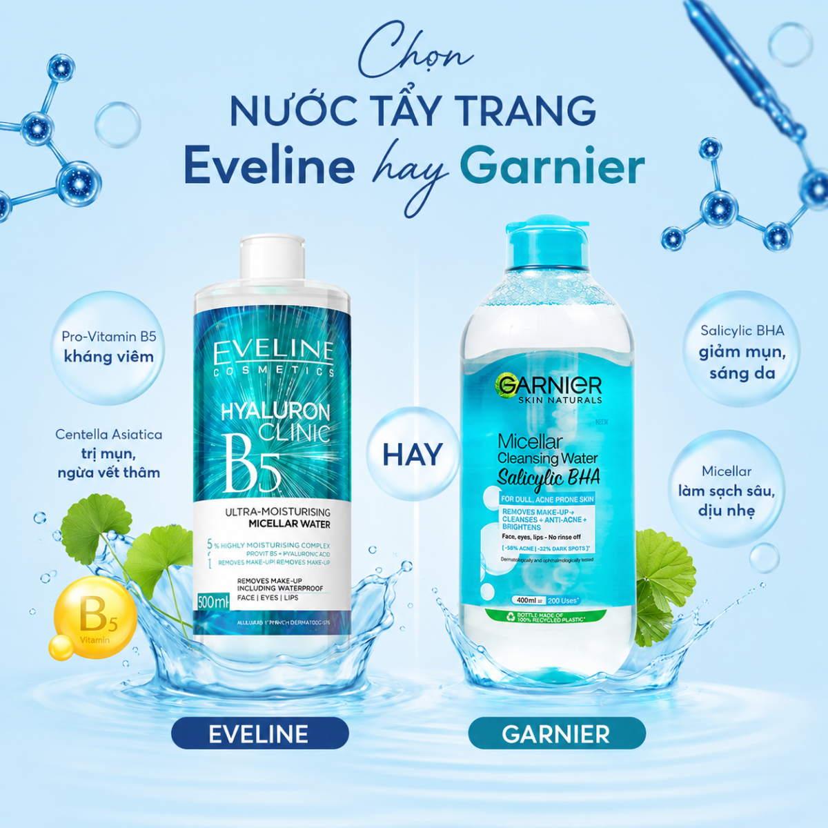 Nước tẩy trang Eveline có tốt hơn Garnier không? So sánh chi tiết để chọn sản phẩm phù hợp