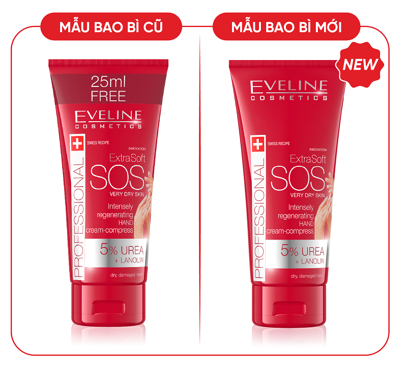 Thông báo thay đổi bao bì mới sản phẩm Kem dưỡng da tay Eveline Extra Soft SOS mềm mịn 100ML